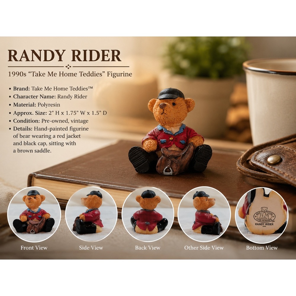 Take Me Home Teddies Randy Rider Equestrian Bear Figurine Red Coat Saddle 2"